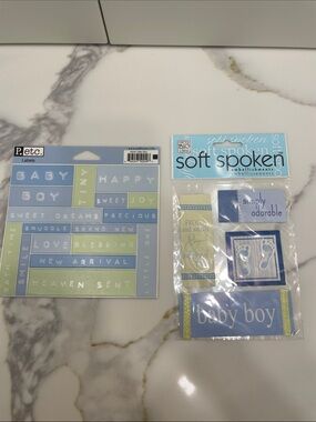 Welcome new baby boy!! Baby Boy Scrapbook Embellishments - Blue & Light Green
